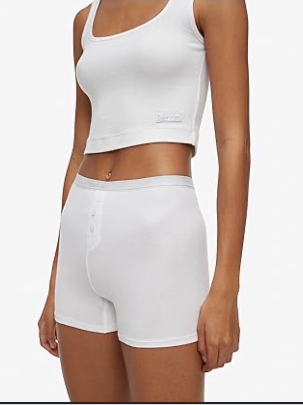 Calvin Klein White Ribbed Crop Tank and Boxer Shorts Set